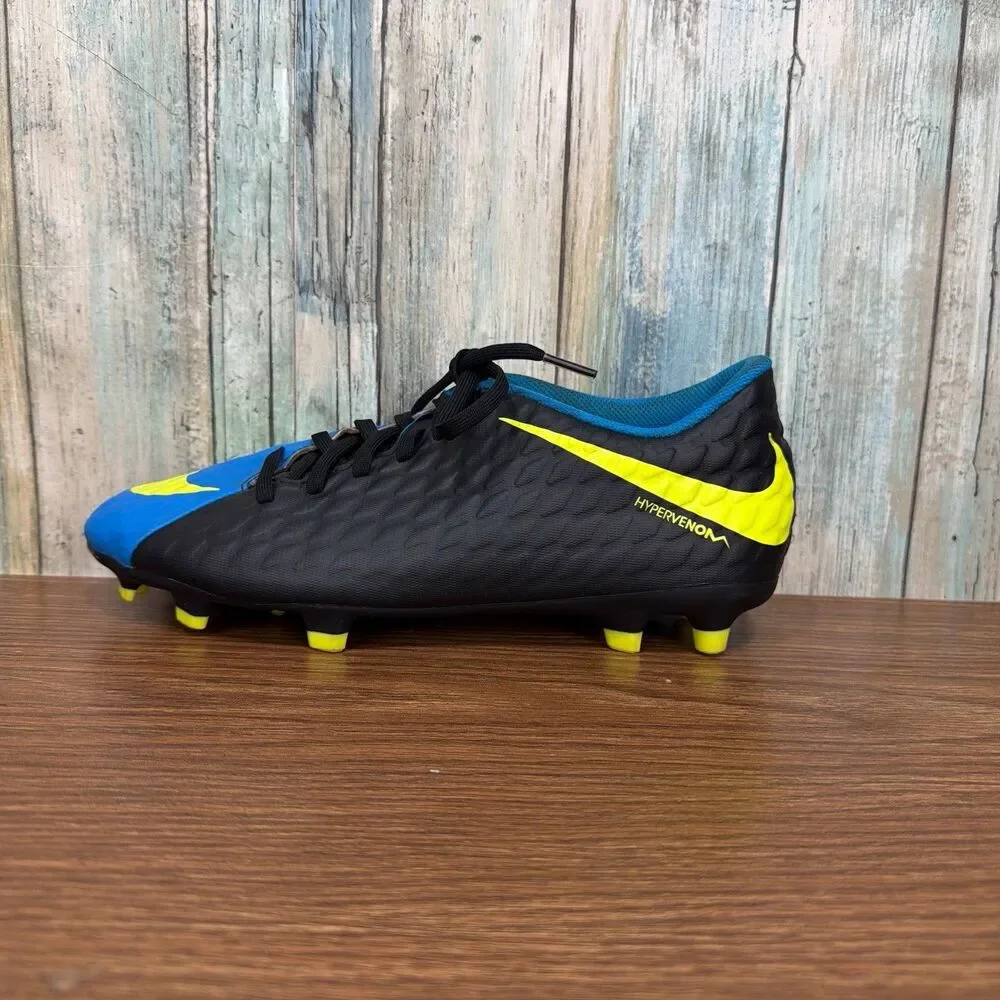 Nike Hypervenom Phade III FG Soccer Cleats Black Blue 852547-004 Mens Size 7.5